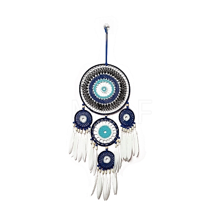 Evil Eye Woven Web/Net with Feather Wall Hanging Decorations PW-WG62000-01-1