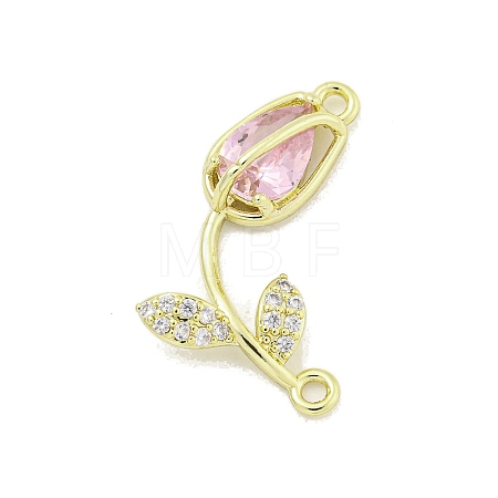 Rack Plating Brass Micro Pave Clear Cubic Zirconia Flower Connertor Charms KK-Z043-03B-1