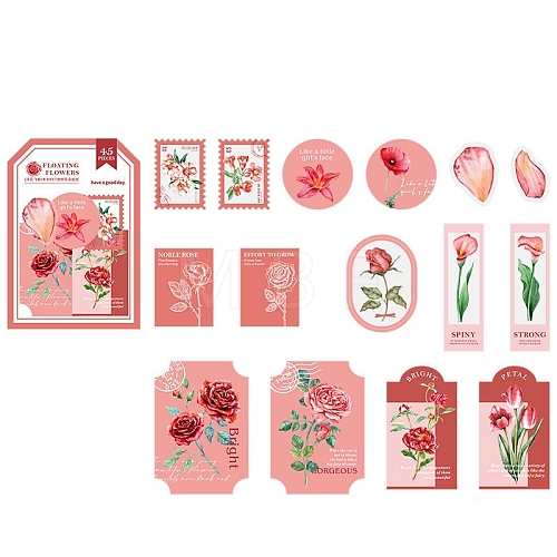 45Pcs 15 Styles Flower Theme PET Sticker PW-WG710D4-05-1