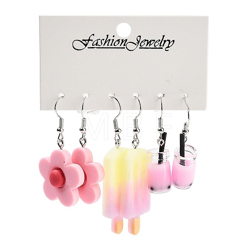 3 Styles Summer Flower & Ice Lolly & Drink Acrylic Dangle Earring Sets for Women EJEW-F336-01D-1