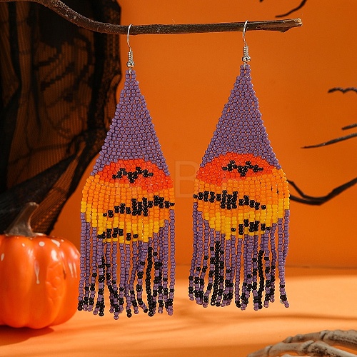 Colorful Halloween Style Glass Bead Handmade Tassel Earrings for Women JC5990-1