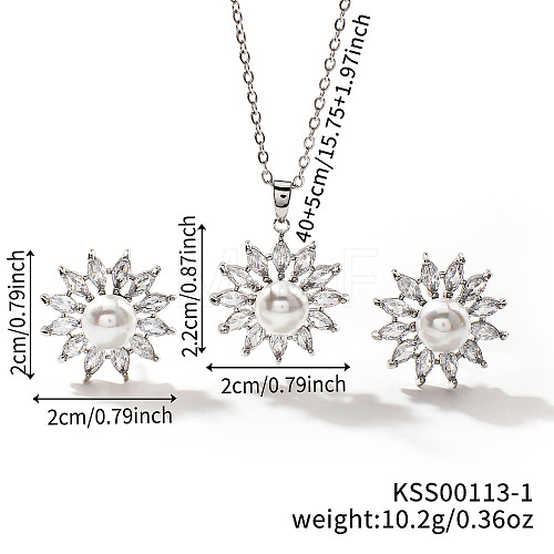 Chic Geometric Brass Rhinestones Stud Earrings & Necklaces for Woemn RP4250-1-1