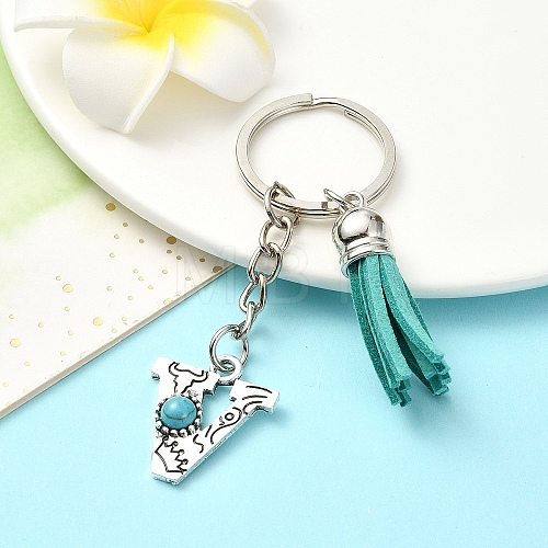 Alloy with Resin Imitation Synthetic Turquoise Keychain KEYC-YW00087-22-1