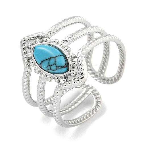 304 Stainless Steel Synthetic Turquoise Cuff Rings G-Z056-03P-04-1