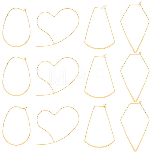16Pcs 4 Style Heart & Egg & Polygon & Fan Brass Hoop Earrings Findings KK-BC0011-93-1