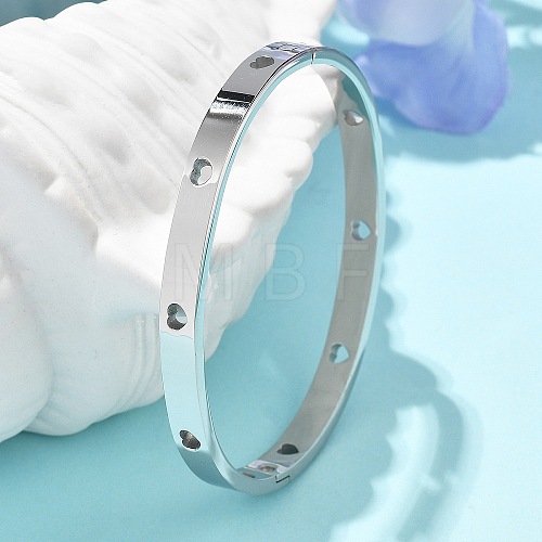 Hollow Heart 304 Stainless Steel Bangles for Women BJEW-Z092-11P-1