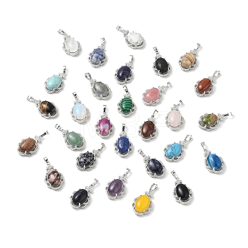 Natural & Synthetic Mixed Gemstone Oval Pendants G-NH0025-15P-1