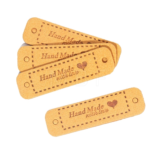 Rectangle with Word Handmade with Love Imitation Leather Label Tags PW-WGBE649-05-1