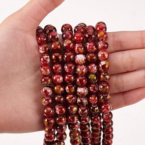 2 Strands 2 Colors Natural Imitation South Red Agate & Rainforest Agate Beads Strands G-SZ0001-46-1