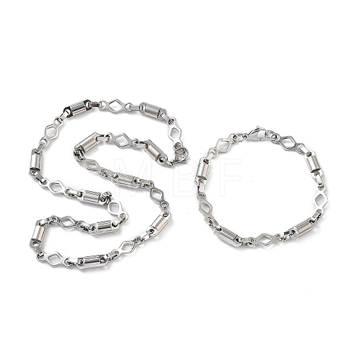 Anti-Tarnish 201 Stainless Steel Column & Rhombus Link Chain Necklace & Bracelets Set SJEW-G083-06P-1