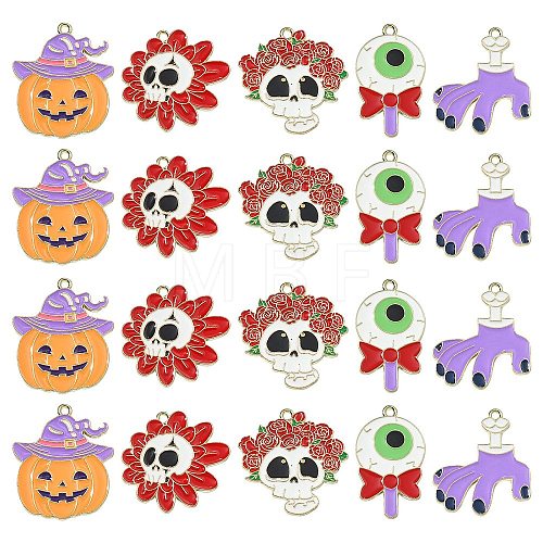 30Pcs 5 Styles Halloween Theme Alloy Enamel Pendants ENAM-CJ0005-10-1