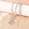 Mother's Day Brass Micro Pave Clear Cubic Zirconia Hollow Flat Round with Heart Mama Pendant Necklaces for Women NJEW-A071-05P-3