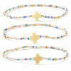 3Pcs Bohemian Cross Charm Glass Seed Bead & Brass Beads Stretch Bracelet for Women SA4132-6-1