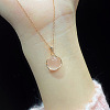 Flat Round Brass Pave Natural Rose Quartz Pendant Necklaces for Women WG46560-01-5