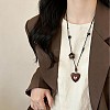 Adjustable Wood Heart Pendant Black Waxed Cord Long Necklaces with Resin Flower for Women WG3A463-01-2