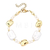 Natural Baroque Pearl Keshi Pearl & Brass Beaded Bracelets for Women BJEW-JB13799-3