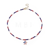 Independence Day Alloy Enamel Star Pendant Necklace with Glass Beaded Chains for Women NJEW-TA00056-1