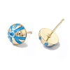 Enamel Half Round with Evil Eye Stud Earrings EJEW-A093-05G-08-2