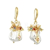 Shell Pearl Beads & Brass Dangle Earrings for Women EJEW-JE07261-3