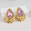 304 Stainless Steel & Glass Stud Earrings WG19409-02-1
