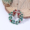 Christmas Wreath & Christmas Bell Alloy Colorful Rhinestone Pendant Necklaces WG06691-08-2