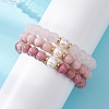 3Pcs Round Natural Rose Quartz & Rhodochrosite & Pink Opal & Pearl Beaded Stackable Stretch Bracelets Sets BJEW-JB12995-4