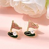 Ship Brass Enamel Stud Earrings EJEW-H180-24G-1