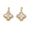 Brass & Shell & Clear Cubic Zirconia Pendants KK-G497-12G-1