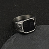 304 Stainless Steel with Natural Black Agate Finger Rings FS-WG06E27-25-1