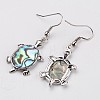Tortoise Platinum Tone Brass Natural Paua Shell Dangle Earrings EJEW-M060-18-2