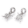 Platinum Rack Plating Alloy Rhinestone European Dangle Charms PALLOY-T048-36P-M-2