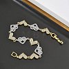 Heart Micro Pave Clear Cubic Zirconia Link Chain Bracelets for Women BJEW-C156-08A-GP-3