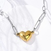 304 Stainless Steel Double-Sided Magnetic Heart Pendant Paperclip Chain Necklaces NJEW-U028-02G-3