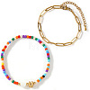 2Pcs 2 Styles Glass Seed Beads & Natural Shell & 304 Stainless Steel Beads Stretch Bracelest & Brass Paperclip Chain Bracelets Set for Women GY4605-21-1