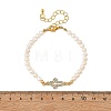 Alloy Crystal Rhinestone Religion Cross Link Natural Freshwater Pearl Potato Beaded Bracelets for Women BJEW-JB14369-4
