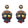 Halloween Printed Acrylic Skull with Hat Pendant Dangle Earrings for Women WG1141F-01-4