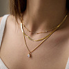 304 Stainless Steel Pave Clear Cubic Zirconia Teardrop Pendant 3 Layer Necklaces for Women WGFD083-01-4