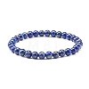 Natural Lapis Lazuli(Dyed) & Lava Rock Round Beads Stretch Bracelets Set BJEW-JB06982-03-4