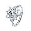 Rhodium Plated 925 Sterling Silver Flower Micro Pave Moissanite Adjustable Rings for Women WG9AA84-03-4