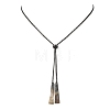 Natural Black Lip Shell Trapezoid Pendant 304 Stainless Steel Curb Chain Lariat Necklaces NJEW-JN05911-2