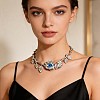 Alloy Crystal Rhinestone & Resin Blue Evil Eye Rose Flower Hinged Open Cuff Choker Necklaces for Women WG757BF-02-2