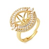 Flat Round Brass Micro Pave Cubic Zirconia Adjustable Ring Settings KK-K297-06G-1