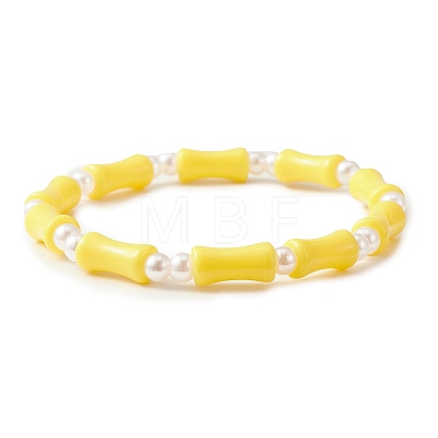6Pcs 6 Color Bamboo Stick Acrylic & ABS Plastic Pearl Beaded Stretch Bracelets Set BJEW-JB09550-1