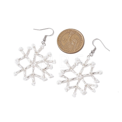 Glass Snowflake Dangle Earrings EJEW-MZ00253-01-1