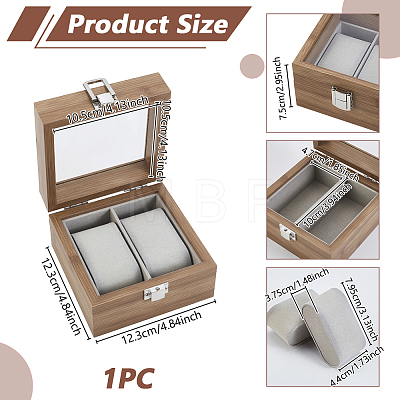 2-Slot Wooden Watch Display Cases with Glass Window Lid and Velvet Pillow Inside CON-WH0043-306A-1