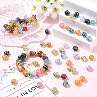 100Pcs Crackle & Baking Paint Transparent Glass Beads GLAA-CJ0003-03-1