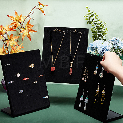   3Pcs 3 Styles Velvet Finger Ring & Necklace & Earring Display Stands ODIS-PH0001-60A-1