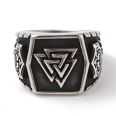 Viking 304 Stainless Steel Valknut Rings RJEW-U005-06A-AS-1