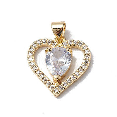 Brass Cubic Zirconia Pendants KK-E003-08G-1