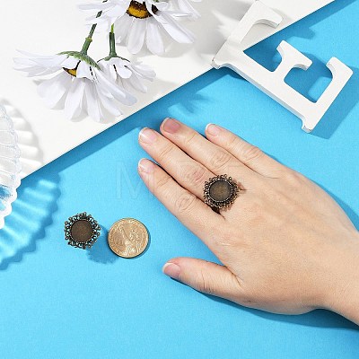 Vintage Adjustable Iron Flower Finger Ring Components Alloy Cabochon Bezel Settings PALLOY-O036-01AB-NF-1